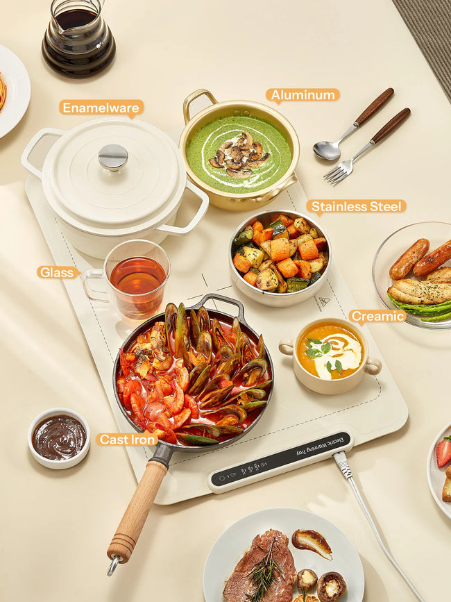 Electric Warming Tray, Foldable Food Warming Mat with 3 Temperature Settings, Auto Shut-Off Food Warmer for Buffet