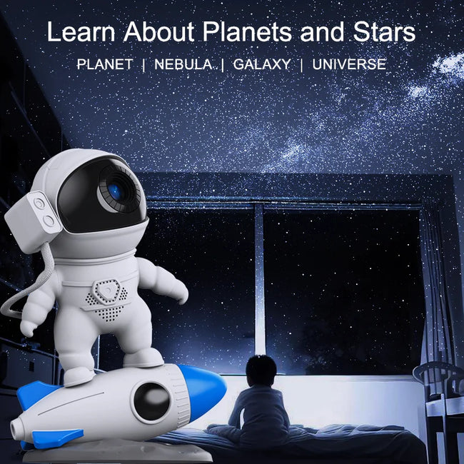 Rocket Astronaut Galaxy Projector Night Light Lamp and 13 Film Pieces Sky Projector 360° Rotate Planetarium for Kids Bedroom