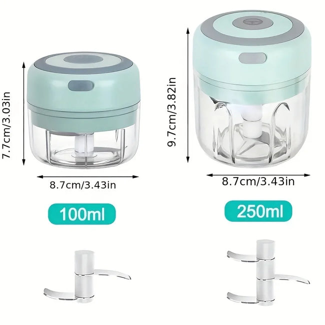 USB Rechargeable Mini Food Chopper, 100Ml & 250Ml, Portable Electric Garlic & Meat Grinder, Ideal for Cooking, Green.