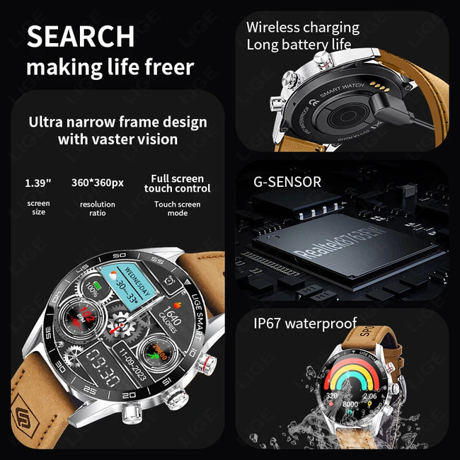 LIGE New Rugged Military GPS Smart Watch Men AMOLED HD Screen Heart Rate Bluetooth Call Waterproof Outdoor Men Smartwatch 2025