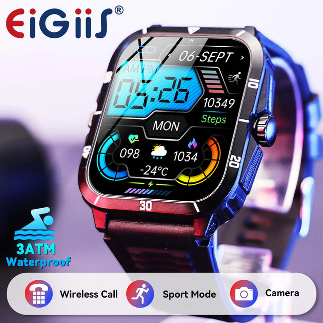 Smart Watch 3ATM Waterproof 1.96" IPS Screen Military KT71 Men 100+ Sport Mode Heart Rate Blood Pressure Bluetooth Call