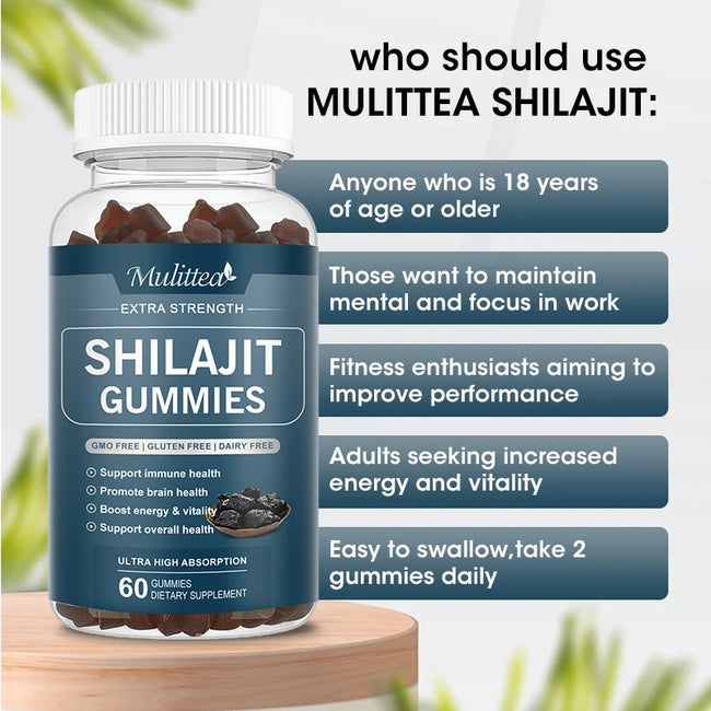 Pure Organic 100% Shilajit Gummies with 85+ Trace Mineral & Fulvic Acid Support Energy and Immune Male Hormone