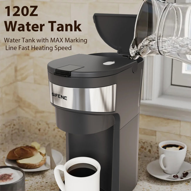 Mini Coffee Maker Single Serve Instant Coffee Brewer, One Cup for K Pod & Ground Coffee, Capsule Coffee Machine, Black