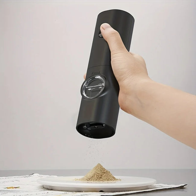 2Pc Electric Pepper Grinder Set with Base - Automatic Mill for Black Peppercorns & Sea Salt, Stylish Black Design, Durable & Eff