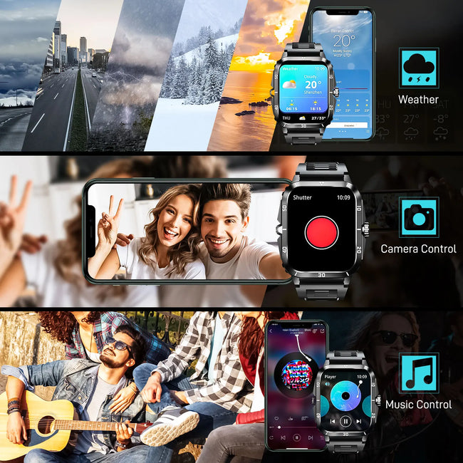 Smart Watch 3ATM Waterproof 1.96" IPS Screen Military KT71 Men 100+ Sport Mode Heart Rate Blood Pressure Bluetooth Call