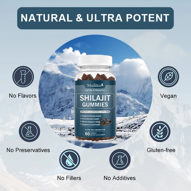 Pure Organic 100% Shilajit Gummies with 85+ Trace Mineral & Fulvic Acid Support Energy and Immune Male Hormone