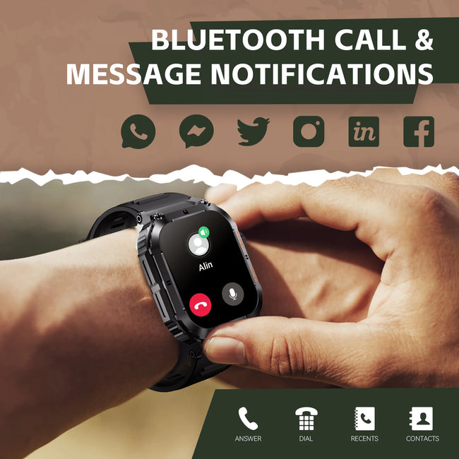 Military Smart Watches for Men Bluetooth Call 1.96" HD Screen Fitness Tracker Heart Rate Blood Pressure IP68 Waterproof