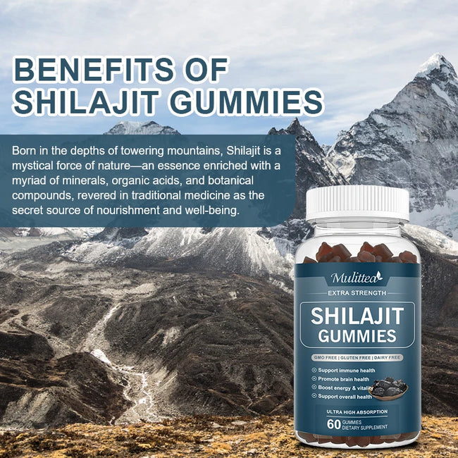 Pure Organic 100% Shilajit Gummies with 85+ Trace Mineral & Fulvic Acid Support Energy and Immune Male Hormone