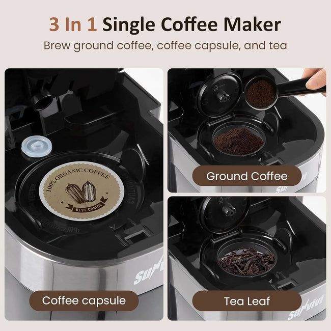 3-In-1 Single Serve Coffee Machine,Brewer for K-Cup Pods, Ground Coffee, and Teas, 30Oz Removable Water Reservoir, Brew Sizes 8