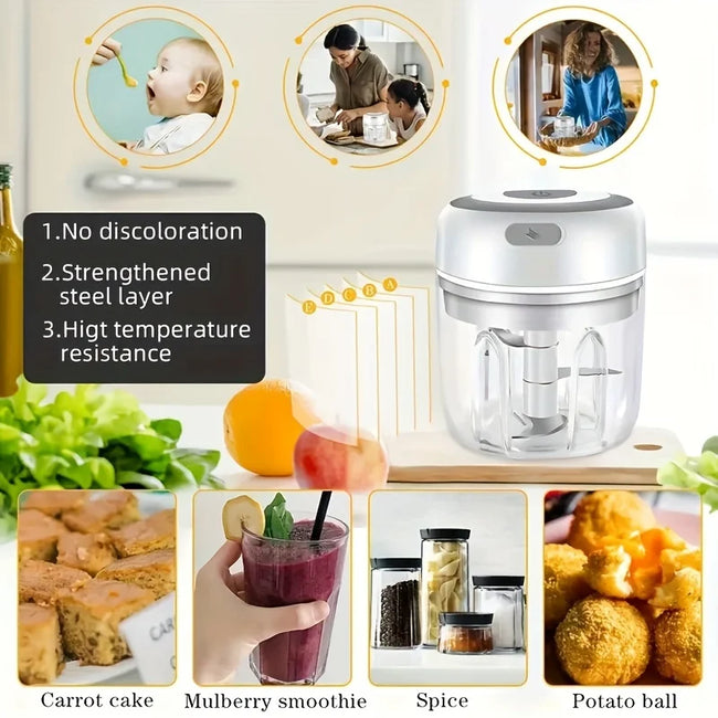 USB Rechargeable Mini Food Chopper, 100Ml & 250Ml, Portable Electric Garlic & Meat Grinder, Ideal for Cooking, Green.