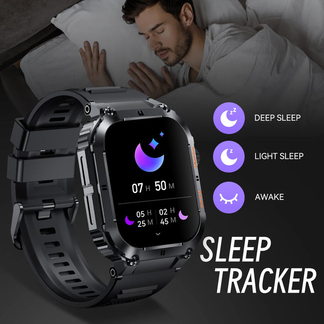 Military Smart Watches for Men Bluetooth Call 1.96" HD Screen Fitness Tracker Heart Rate Blood Pressure IP68 Waterproof