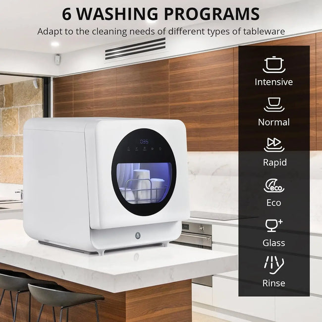 Countertop Dishwasher 6 Washing Programs Low Noice 2 Water Inlet Methods Strong Hot Air Drying Portable Dishwasher for Home