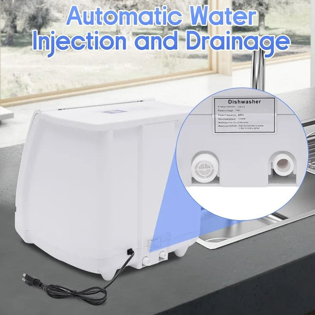 Countertop Dishwasher Portable Dishwasher with 5Lbuilt in Water Tank Mini Dish Washer with 5 Washing Programs and 360°Dual Spray