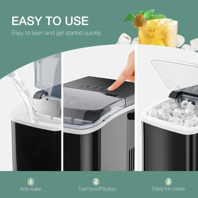 JOINSUN Countertop Portable Ice Maker, 9 Cubes in 6 Min, Self-Cleaning with Handle, Ice Scoop