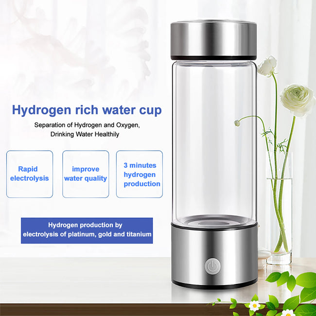 420ML Hydrogen Rich Water Bottle SPE PEM Technology Portable USB Rechargeable Hydrogen Water Generator Glass Drinking Cup Gift