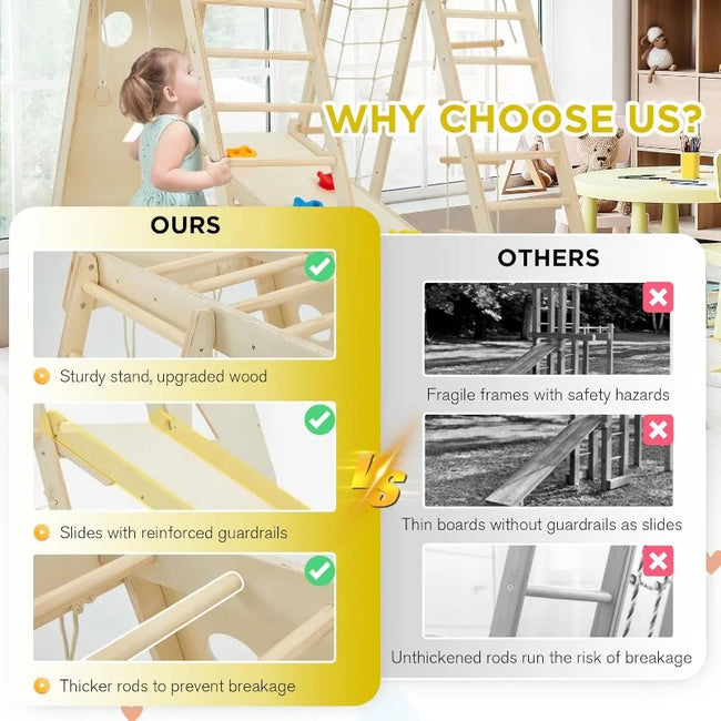 Indoor Jungle Gym, 9 in 1 Kids Indoor Playground for Kids with Climbing Wall, Slide, Monkey Bars, Rope Ladder and Hanging Ring