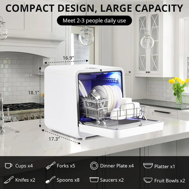 Countertop Dishwasher 6 Washing Programs Low Noice 2 Water Inlet Methods Strong Hot Air Drying Portable Dishwasher for Home
