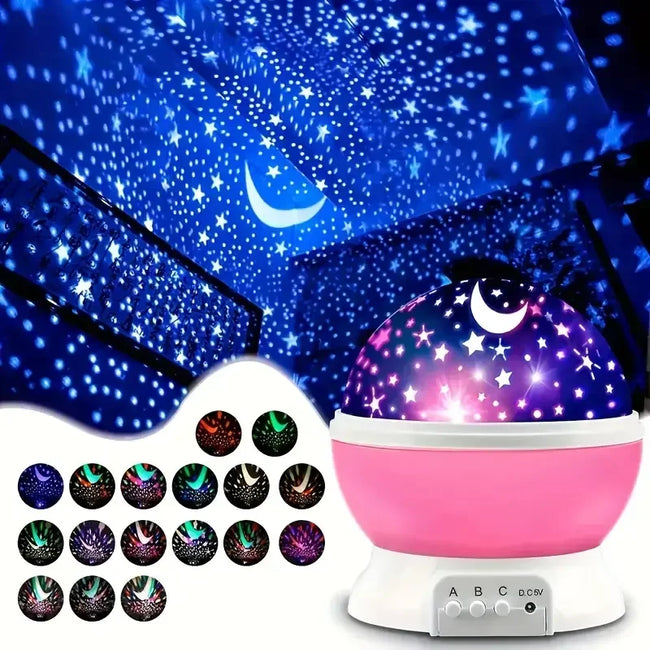 USB Powered Starry Night Light Projector with Moon and Stars -360 ° Rotatable, 9 Color Modes