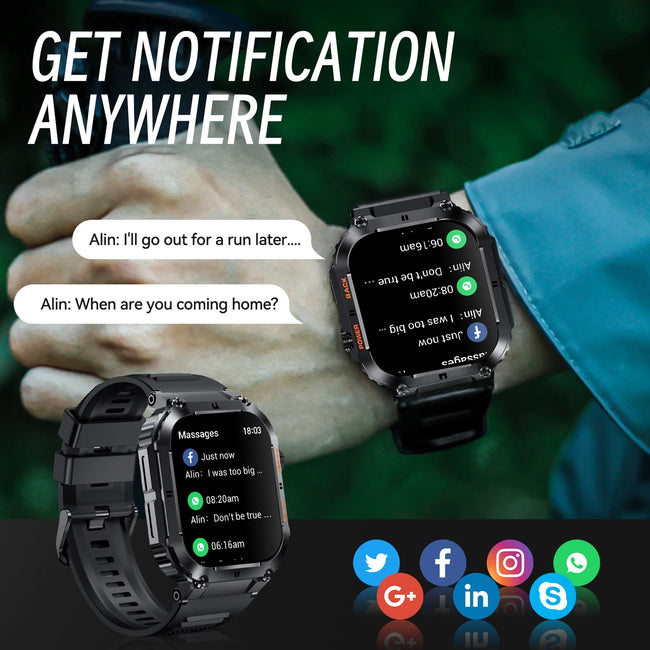Military Smart Watches for Men Bluetooth Call 1.96" HD Screen Fitness Tracker Heart Rate Blood Pressure IP68 Waterproof