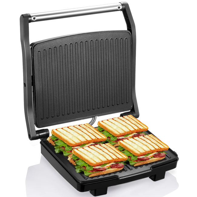 Panini Press Grill, Gourmet Sandwich Maker, Electric Indoor Grill with Non-Stick Cooking Plate and Removable Drip Tray, E
