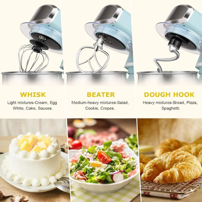 Stand Mixer,3.2Qt Small Electric Food Mixer,6 Speeds Portable for Daily Use with Egg Whisk,Dough Hook,Flat Beater (Blue)