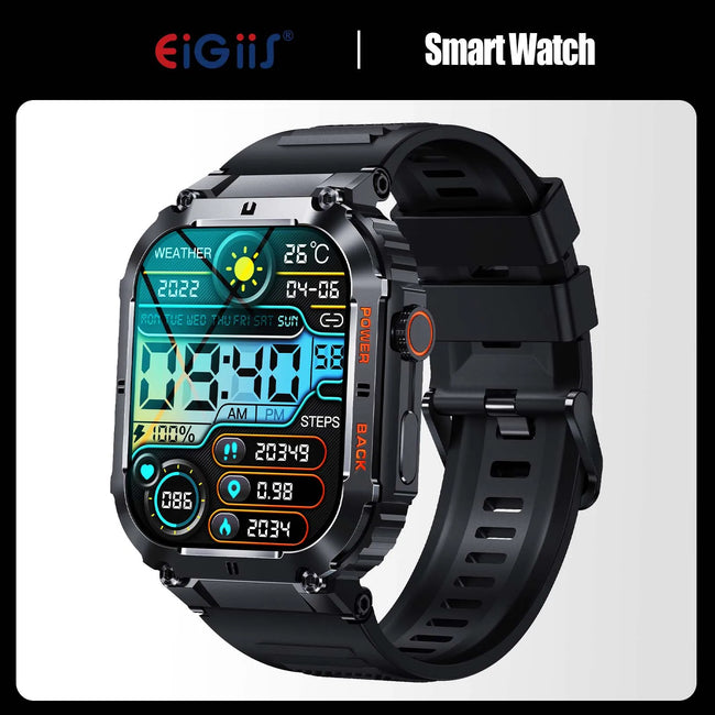 Military Smart Watches for Men Bluetooth Call 1.96" HD Screen Fitness Tracker Heart Rate Blood Pressure IP68 Waterproof