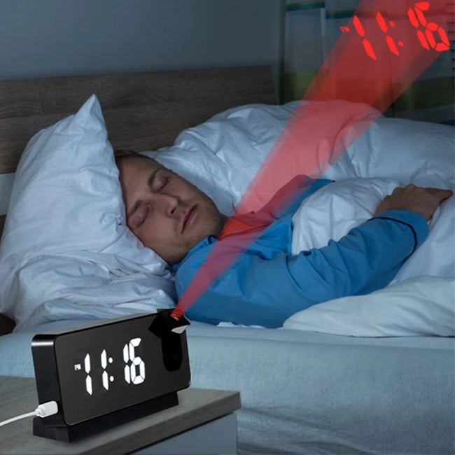 Digital Projection Alarm Clock with Rotatable Ceiling/Wall Projector Bedside Desktop Clock Large Display for Bedroom Office
