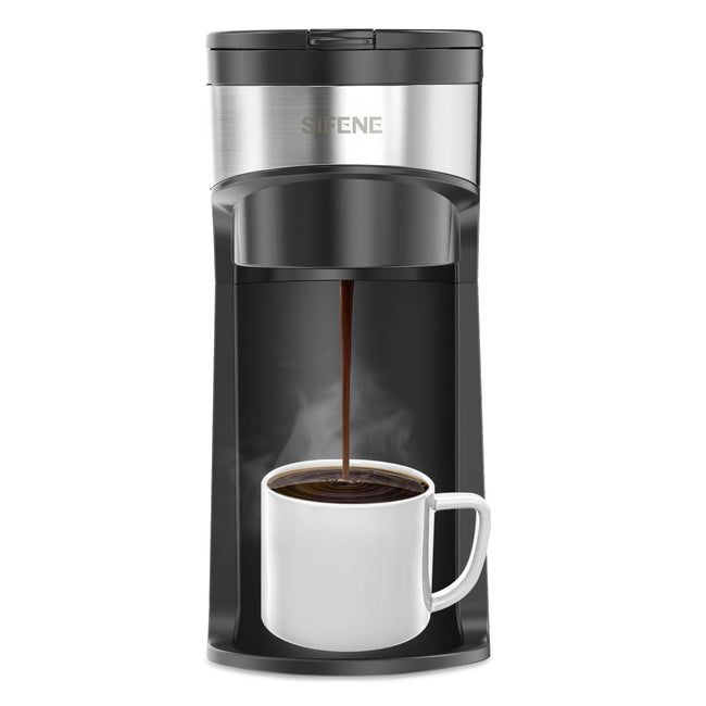 Mini Coffee Maker Single Serve Instant Coffee Brewer, One Cup for K Pod & Ground Coffee, Capsule Coffee Machine, Black
