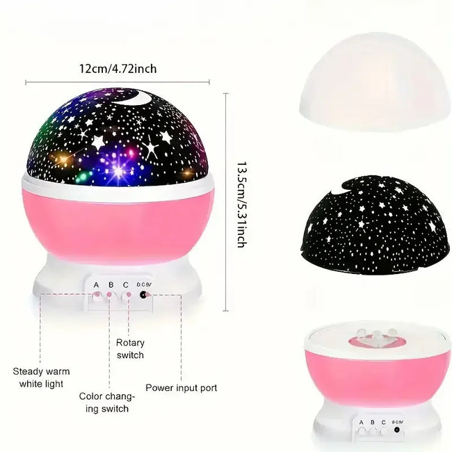 USB Powered Starry Night Light Projector with Moon and Stars -360 ° Rotatable, 9 Color Modes