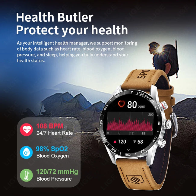 LIGE New Rugged Military GPS Smart Watch Men AMOLED HD Screen Heart Rate Bluetooth Call Waterproof Outdoor Men Smartwatch 2025