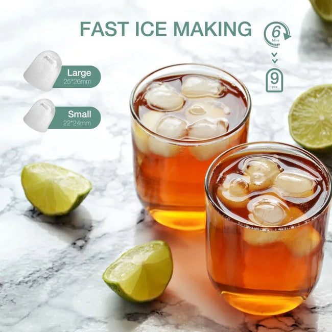 JOINSUN Countertop Portable Ice Maker, 9 Cubes in 6 Min, Self-Cleaning with Handle, Ice Scoop