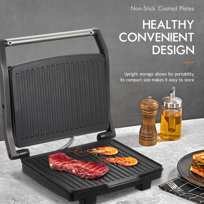 Panini Press Grill, Gourmet Sandwich Maker, Electric Indoor Grill with Non-Stick Cooking Plate and Removable Drip Tray, E