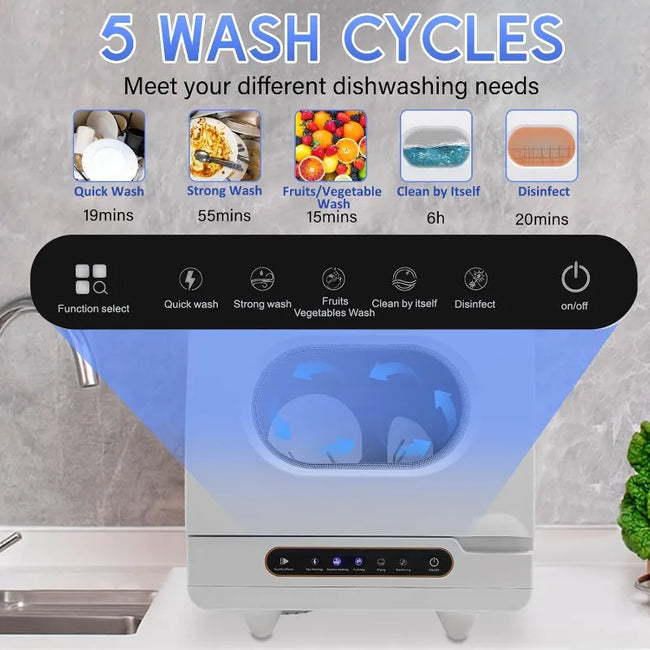 Countertop Dishwasher Portable Dishwasher with 5Lbuilt in Water Tank Mini Dish Washer with 5 Washing Programs and 360°Dual Spray