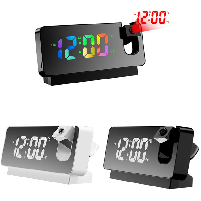 Digital Projection Alarm Clock with Rotatable Ceiling/Wall Projector Bedside Desktop Clock Large Display for Bedroom Office