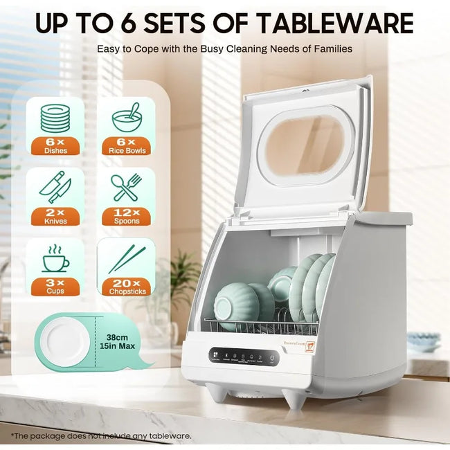 Portable Countertop Dishwasher, 5 Wash Programscountertop Dishwasher,1200 Watt Mini Countertop Dishwasher Tank Leak Proof Drying