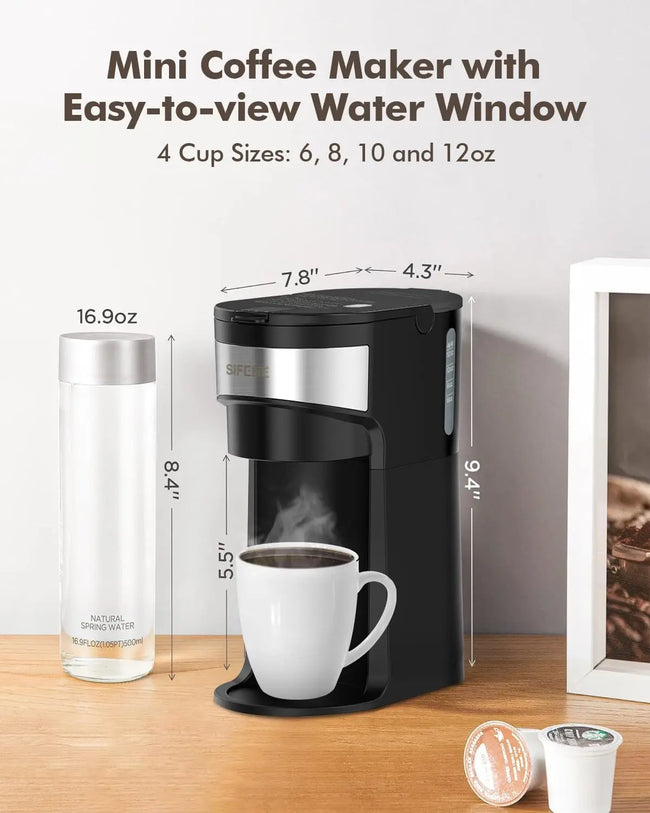 Mini Coffee Maker Single Serve Instant Coffee Brewer, One Cup for K Pod & Ground Coffee, Capsule Coffee Machine, Black