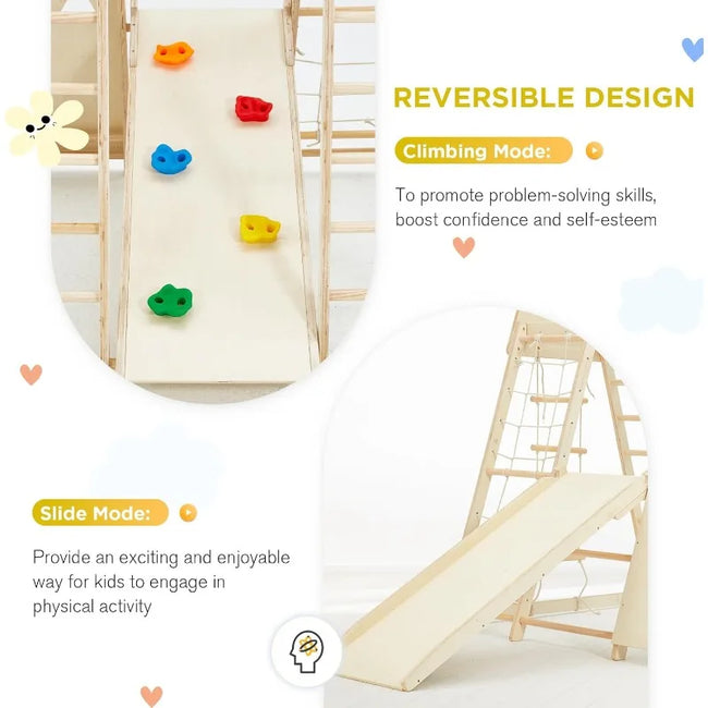 Indoor Jungle Gym, 9 in 1 Kids Indoor Playground for Kids with Climbing Wall, Slide, Monkey Bars, Rope Ladder and Hanging Ring