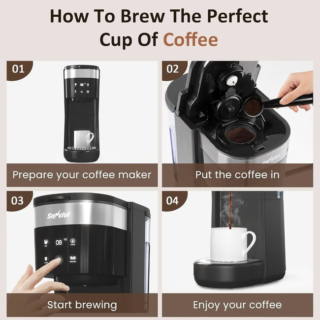 3-In-1 Single Serve Coffee Machine,Brewer for K-Cup Pods, Ground Coffee, and Teas, 30Oz Removable Water Reservoir, Brew Sizes 8
