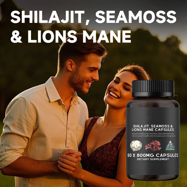 Shilajit, Seamoss&Lions Mane Capsules - Comprehensive All-In-One Wellness Supplement for Mind, Body, and Vitality - 60 Capsules