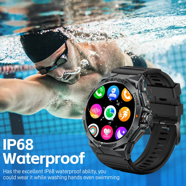 New Men Smart Watch LED 100+ Sport Modes Heart Rate Blood Oxygen Monitoring Sleep Quality Analysis IP68 Waterproof K62