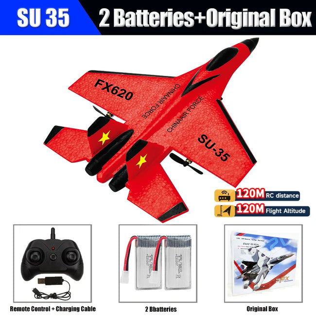 FX620 RC Airplane 2.4G Remote Control Glider SU35 EPP Foam Plane Radio Control Aircraft with LED Light Toys for Children