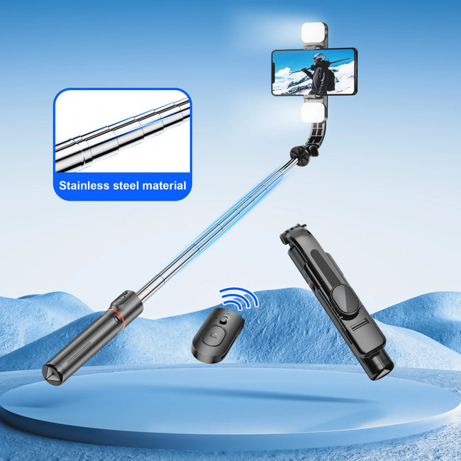 L13D 1160Mm Front Rear Fill Light Bluetooth Tripod Selfie Stick Tripe Stabilizer Remote Shutter for Android IOS Cellphone