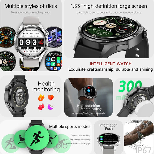 New Men'S Smart 5.0 Bluetooth Call Supports GPS Function NFC Watch Heart Rate Health Monitoring 1.53-Inch Smart Watch