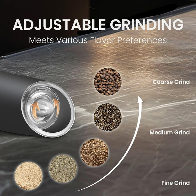 Gravity Electric Pepper and Salt Grinder Mill Adjustable Coarseness Battery Powered with Blue LED Light