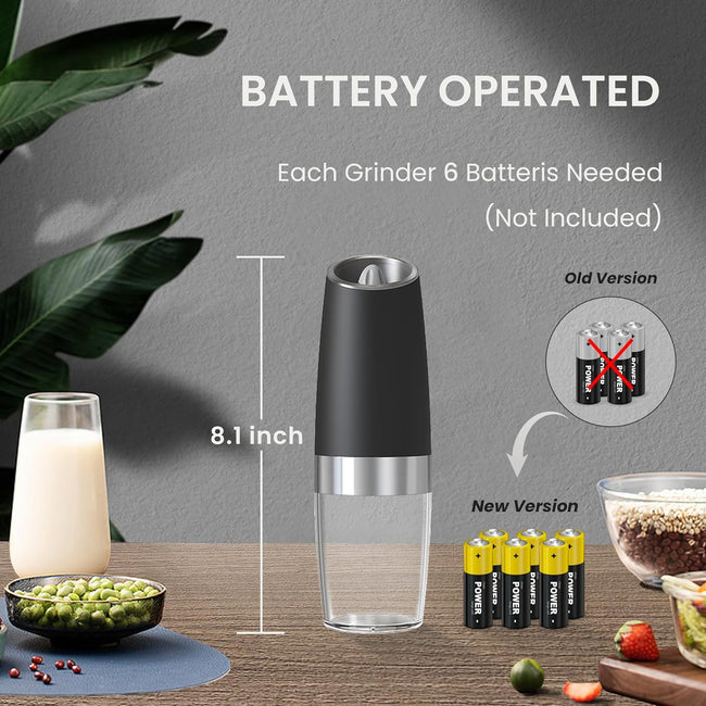 Gravity Electric Pepper and Salt Grinder Mill Adjustable Coarseness Battery Powered with Blue LED Light