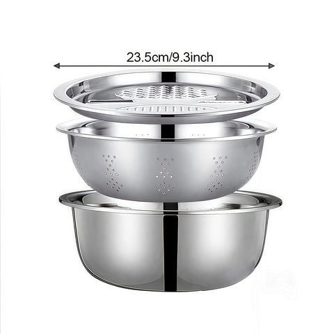 Stainless Steel 3-In-1 Vegetable Strainer Slicer Cutter Graters Drain Basket Salad Maker Bowl