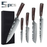 5/8Pcs/10Pcs Kitchen Knives Japanese Stainless Steel Chef Knife Damascus Laser Pattern Slicing Santoku Kitchen Knife Set