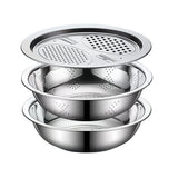 Stainless Steel 3-In-1 Vegetable Strainer Slicer Cutter Graters Drain Basket Salad Maker Bowl