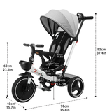 Baby Stroller Tricycle Ride Bike , 5-in-1, Adjustable Canopy, Sitting & Lying