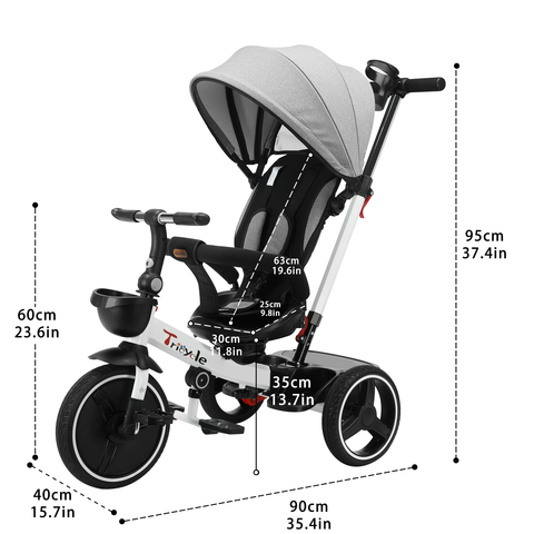 Baby Stroller Tricycle Ride Bike , 5-in-1, Adjustable Canopy, Sitting & Lying